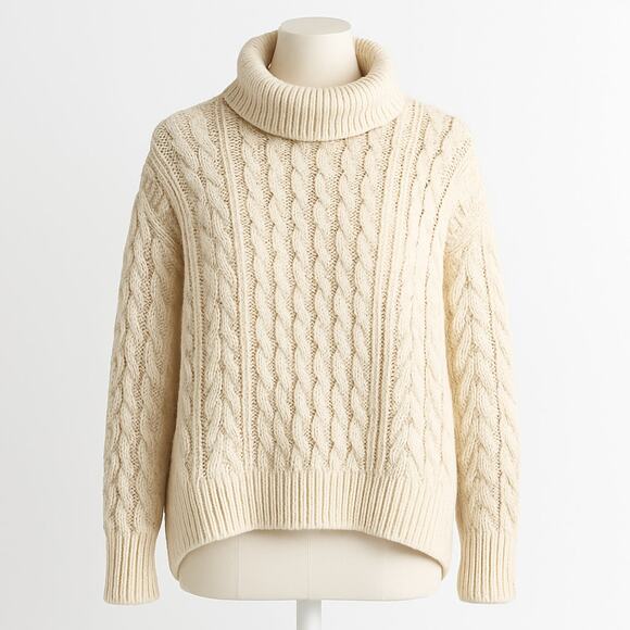 Anthropologie Pilcro Oversized Roll-Neck Cable Sweater in Cream Size XL - Picture 1 of 11